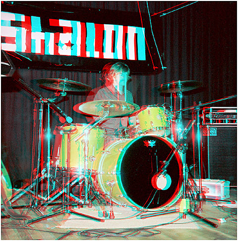 Peter Sheilds on Drums at St Pats Hall. 3-D Photography by Marc Dawson.