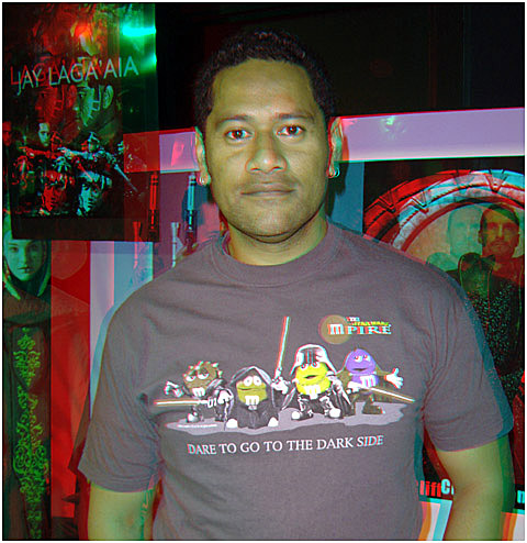 Jay Laga'aia of Star Wars' Captain Typho fame gets an (ACB) 3-D experience. 3-D Photography by Marc Dawson.
