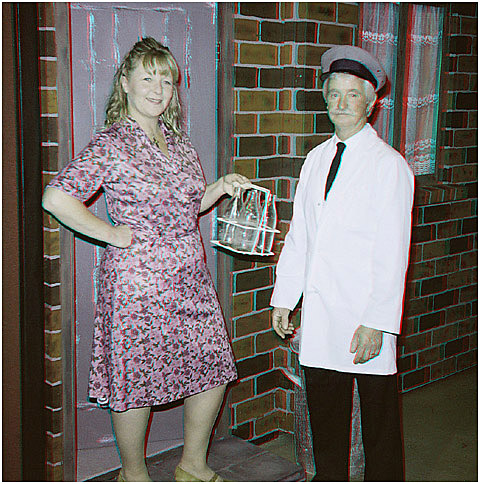 Mrs Johnston deals with the milkman. 3-D Photography by Marc Dawson