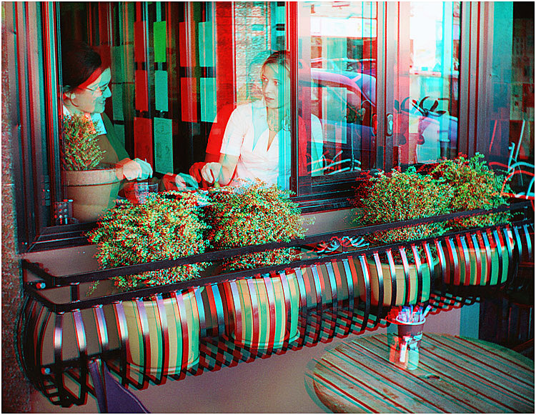 Coffee after school at the Cafe Bar in Hawera, Taranaki New Zealand. 3-D Photography by Marc Dawson.